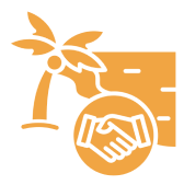 Palm tree and handshake icon illustration.