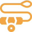 Orange bee icon on black background.