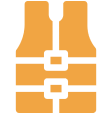 Orange life jacket icon on black background.