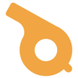 Orange whistle icon on black background.