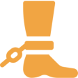 Orange foot shackle icon on black background.